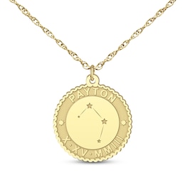 "Libra" Scalloped Name & Date Constellation Necklace 14K Yellow Gold 18"