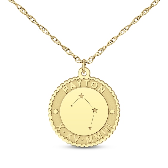 "Libra" Scalloped Name & Date Constellation Necklace 14K Yellow Gold 18"