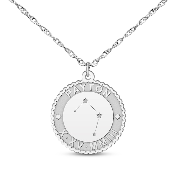 "Libra" Scalloped Name & Date Constellation Necklace Sterling Silver 18"