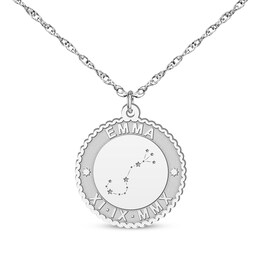 "Scorpio" Scalloped Name & Date Constellation Necklace 10K White Gold 18"