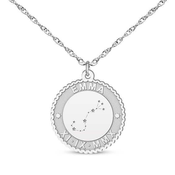 "Scorpio" Scalloped Name & Date Constellation Necklace 10K White Gold 18"