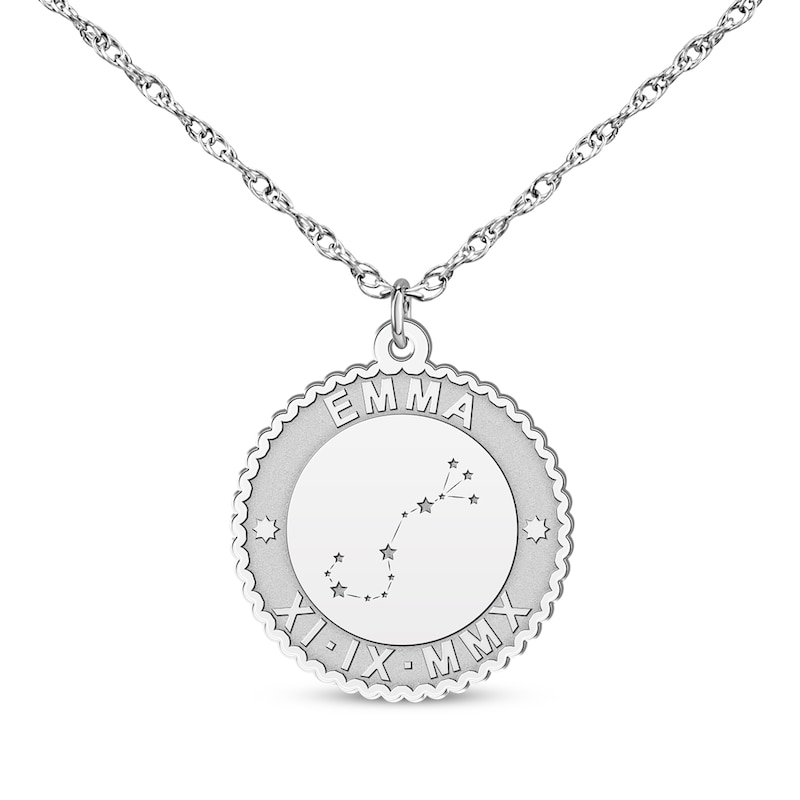 Main Image 1 of &quot;Scorpio&quot; Scalloped Name & Date Constellation Necklace 10K White Gold 18&quot;