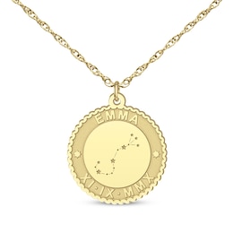 "Scorpio" Scalloped Name & Date Constellation Necklace 14K Yellow Gold 18"