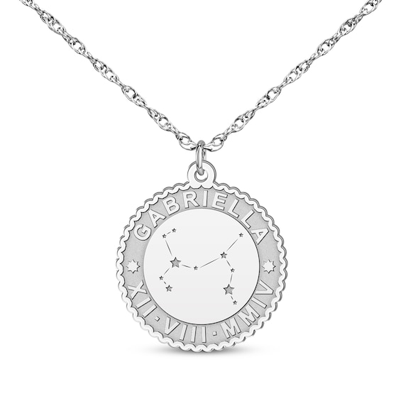 "Sagittarius" Scalloped Name & Date Constellation Necklace 10K White Gold 18"