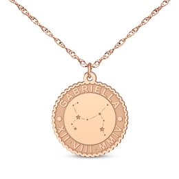"Sagittarius" Scalloped Name & Date Constellation Necklace 14K Rose Gold 18"