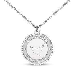 "Capricorn" Scalloped Name & Date Constellation Necklace 14K White Gold 18"
