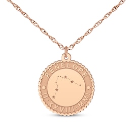 "Aquarius" Scalloped Name & Date Constellation Necklace 14K Rose Gold 18"