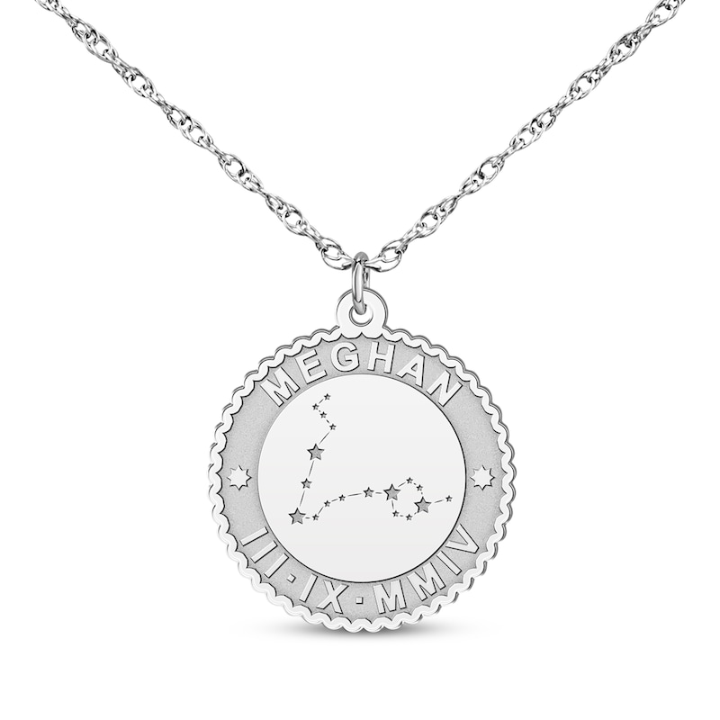 Main Image 1 of &quot;Pisces&quot; Scalloped Name & Date Constellation Necklace 14K White Gold 18&quot;