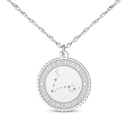 "Pisces" Scalloped Name & Date Constellation Necklace Sterling Silver 18"