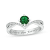 Thumbnail Image 1 of Engravable Lab-Created Emerald & Diamond Chevron Ring 1/10 ct tw Sterling Silver