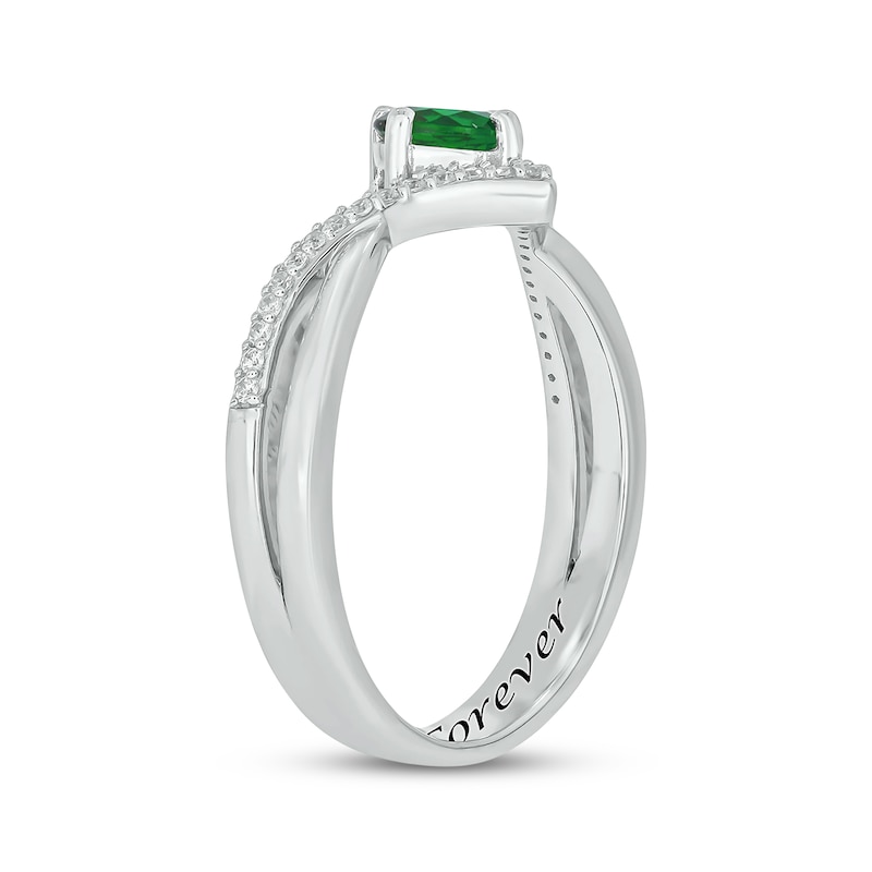 Main Image 2 of Engravable Lab-Created Emerald & Diamond Chevron Ring 1/10 ct tw Sterling Silver