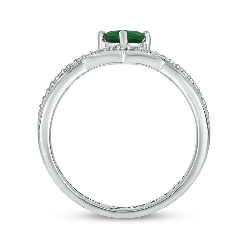 Main Image 3 of Engravable Lab-Created Emerald & Diamond Chevron Ring 1/10 ct tw Sterling Silver