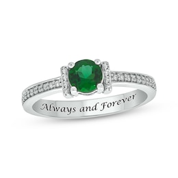 Engravable Lab-Created Emerald & Diamond Ring 1/10 ct tw Sterling Silver