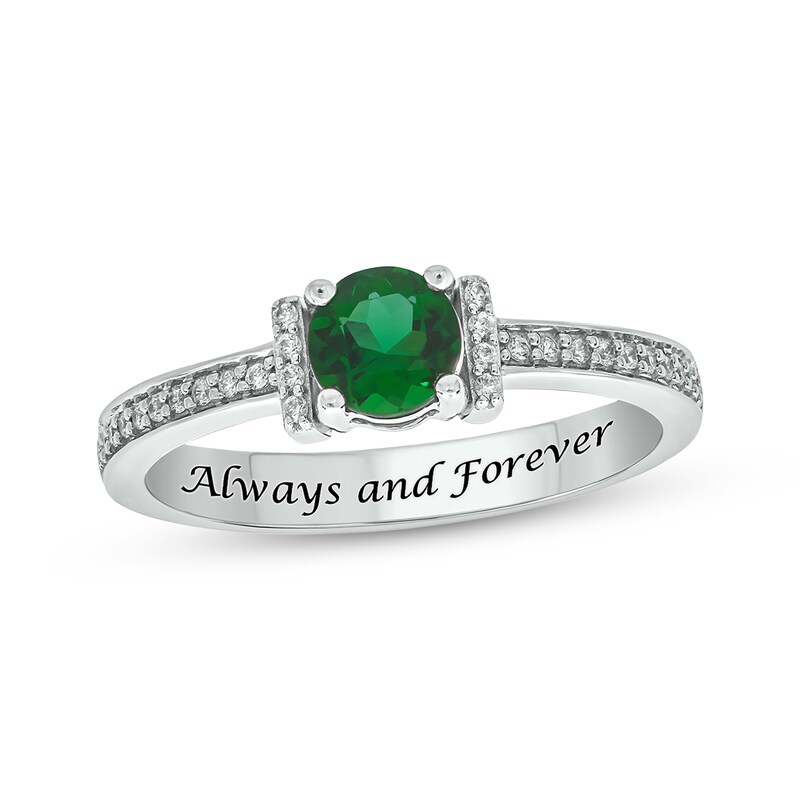 Main Image 1 of Engravable Lab-Created Emerald & Diamond Ring 1/10 ct tw Sterling Silver