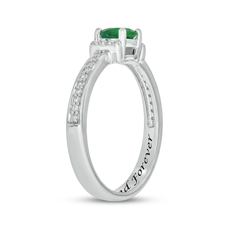 Main Image 2 of Engravable Lab-Created Emerald & Diamond Ring 1/10 ct tw Sterling Silver