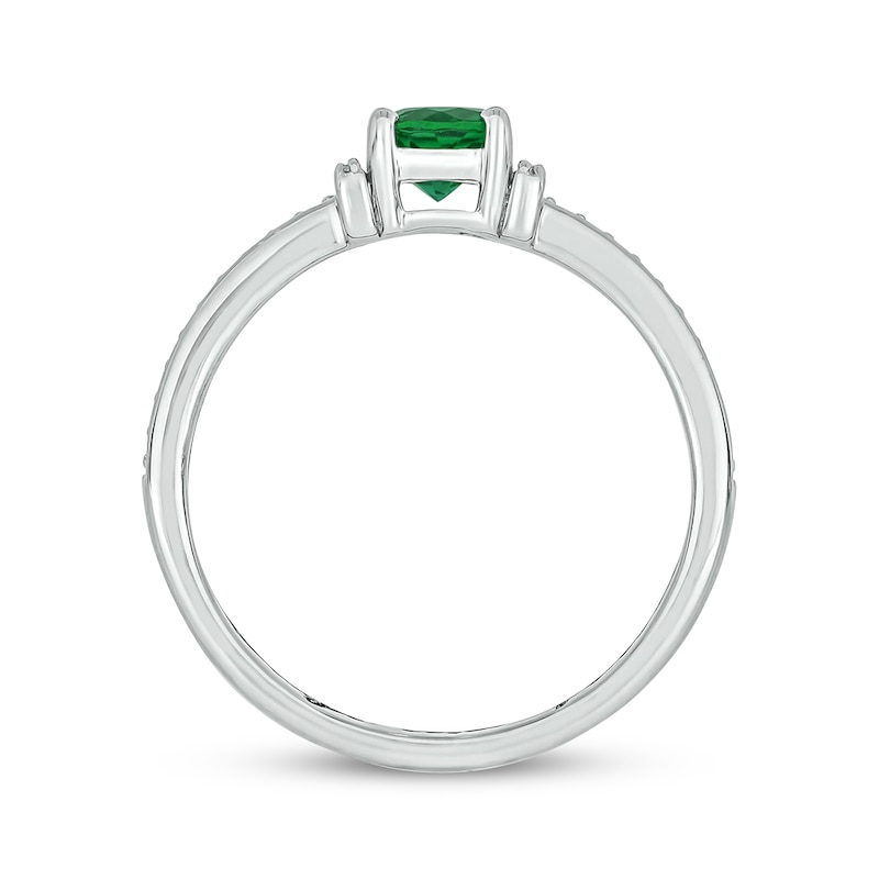 Main Image 3 of Engravable Lab-Created Emerald & Diamond Ring 1/10 ct tw Sterling Silver