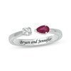 Thumbnail Image 1 of Engravable Pear-Shaped Lab-Created Ruby & Round-cut Diamond Deconstructed Ring 1/10 ct tw Sterling Silver