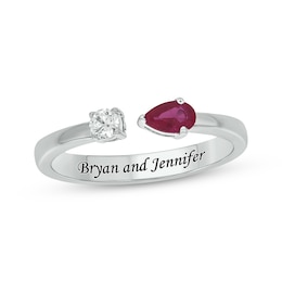 Engravable Pear-Shaped Lab-Created Ruby & Round-cut Diamond Deconstructed Ring 1/10 ct tw Sterling Silver