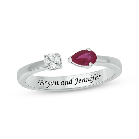Engravable Pear-Shaped Lab-Created Ruby & Round-cut Diamond Deconstructed Ring 1/10 ct tw Sterling Silver