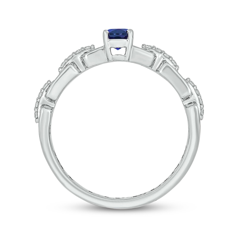 Engravable Oval-Cut Blue Lab-Created Sapphire & Diamond Link Ring 1/10 ...