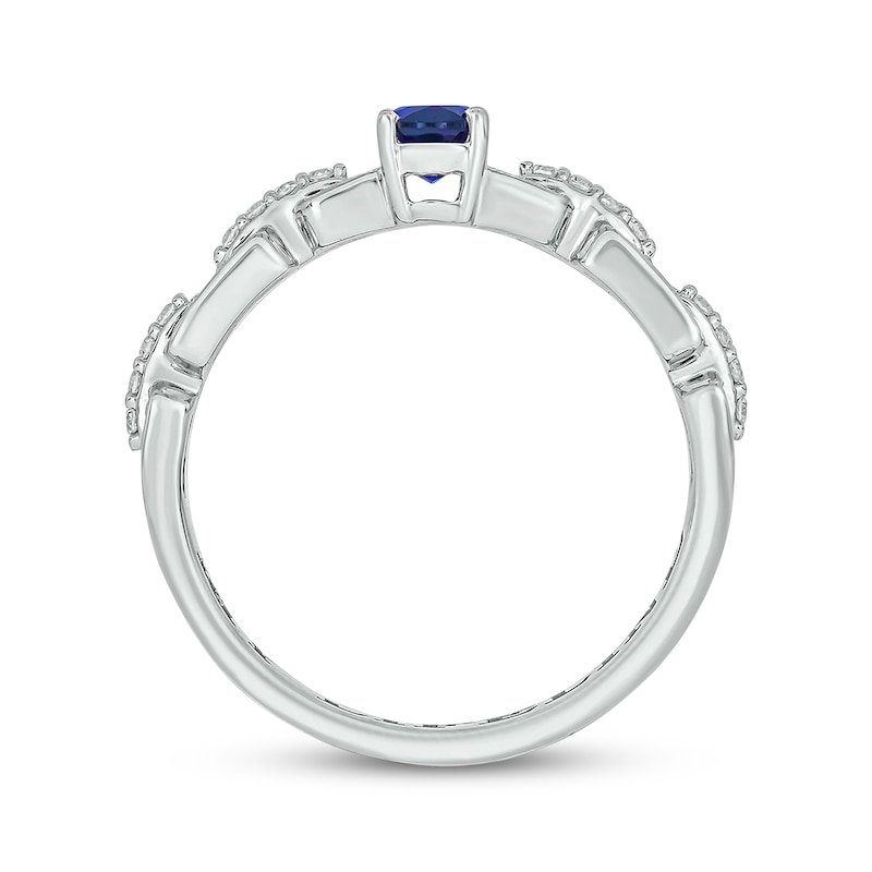 Main Image 3 of Engravable Oval-Cut Blue Lab-Created Sapphire & Diamond Link Ring 1/10 ct tw Sterling Silver