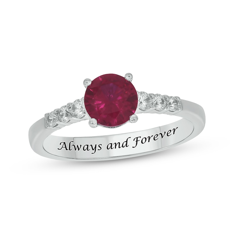 Main Image 1 of Engravable Lab-Created Ruby & Diamond Ring 1/5 ct tw Sterling Silver