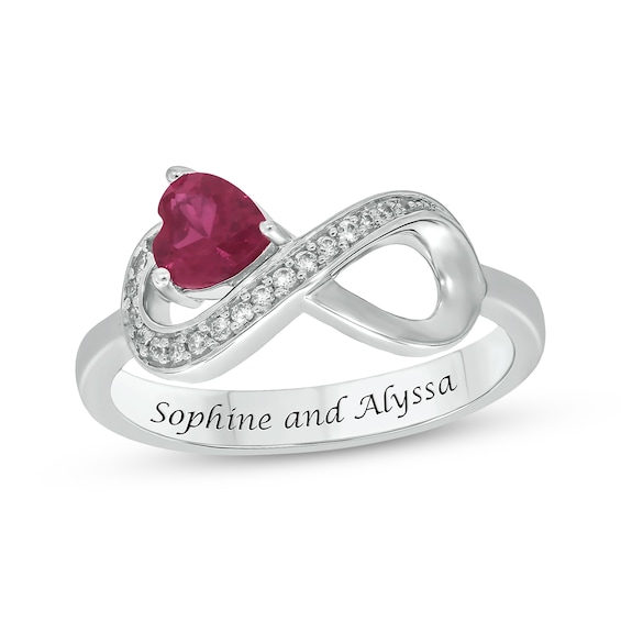 Engravable Heart-Shaped Lab-Created Ruby & Diamond Infinity Ring 1/10 ct tw Sterling Silver