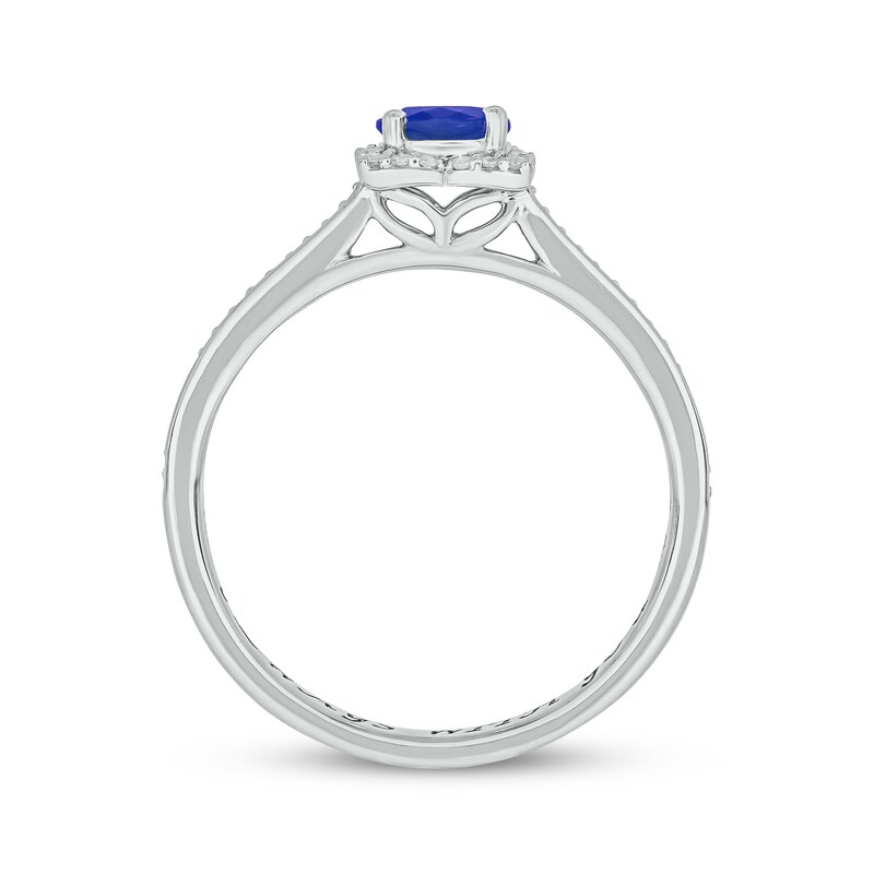 Main Image 3 of Engravable Blue Lab-Created Sapphire & Diamond Ring 1/8 ct tw Sterling Silver