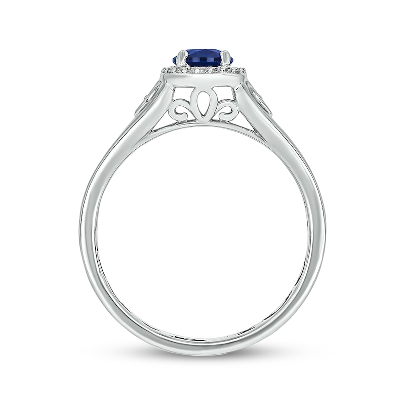 Engravable Blue Lab-Created Sapphire & Diamond Ring 1/10 ct tw Sterling ...