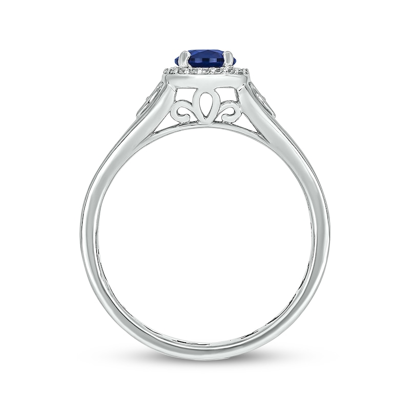 Main Image 3 of Engravable Blue Lab-Created Sapphire & Diamond Ring 1/10 ct tw Sterling Silver