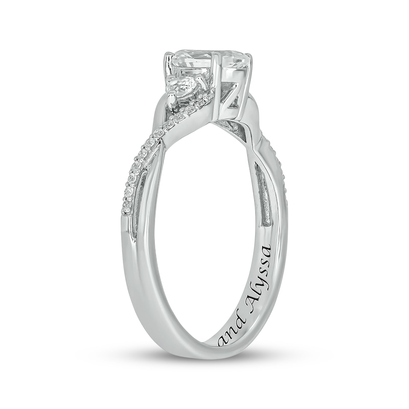 Main Image 2 of Engravable Oval-Cut White Lab-Created Sapphire & Diamond Ring 1/10 ct tw Sterling Silver
