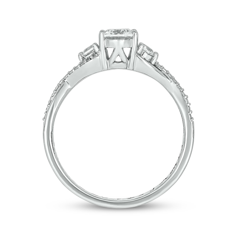 Main Image 3 of Engravable Oval-Cut White Lab-Created Sapphire & Diamond Ring 1/10 ct tw Sterling Silver