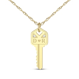 Couple's Initial Diamond Accent Key Necklace 10K Yellow Gold 18"