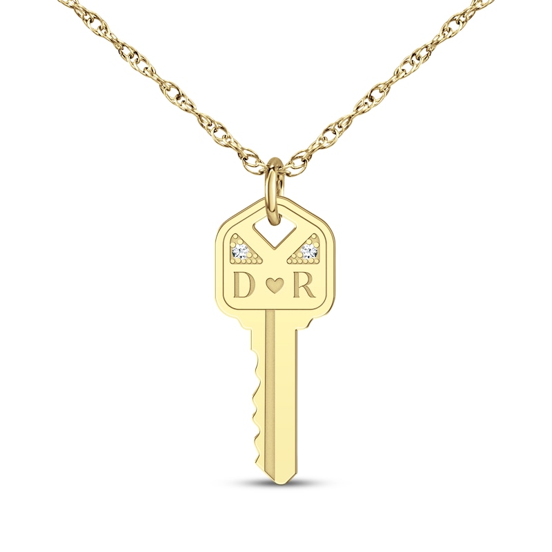 Couple's Initial Diamond Accent Key Necklace 10K Yellow Gold 18"