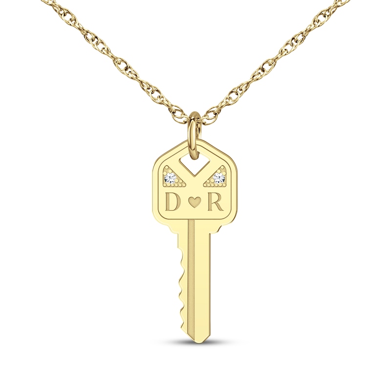 Main Image 1 of Couple's Initial Diamond Accent Key Necklace 10K Yellow Gold 18&quot;