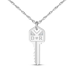 Couple's Initial Diamond Accent Key Necklace 14K White Gold 18"