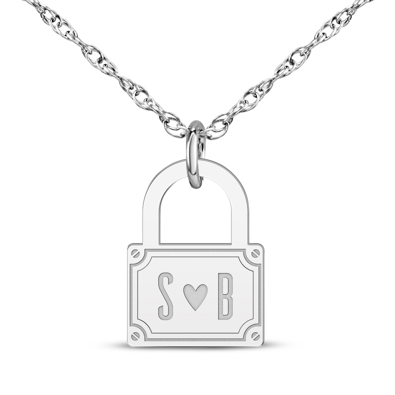 Main Image 1 of Couple's Initial Padlock Necklace 10K White Gold 18&quot;
