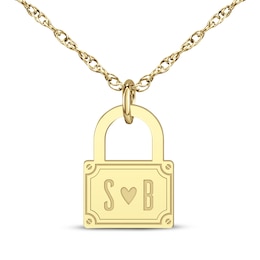 Couple's Initial Padlock Necklace 10K Yellow Gold 18"