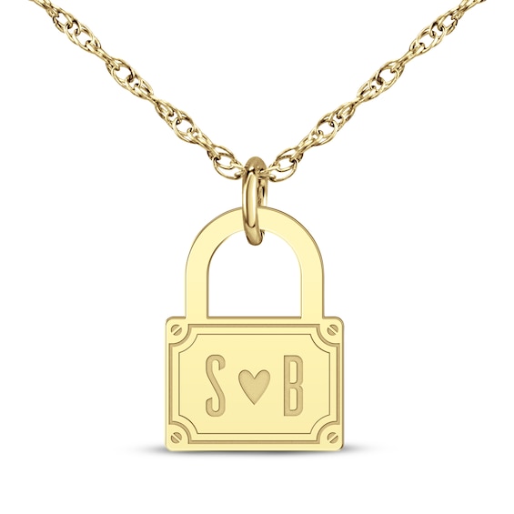Couple's Initial Padlock Necklace 10K Gold 18