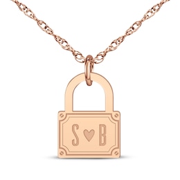 Couple's Initial Padlock Necklace 14K Rose Gold 18"