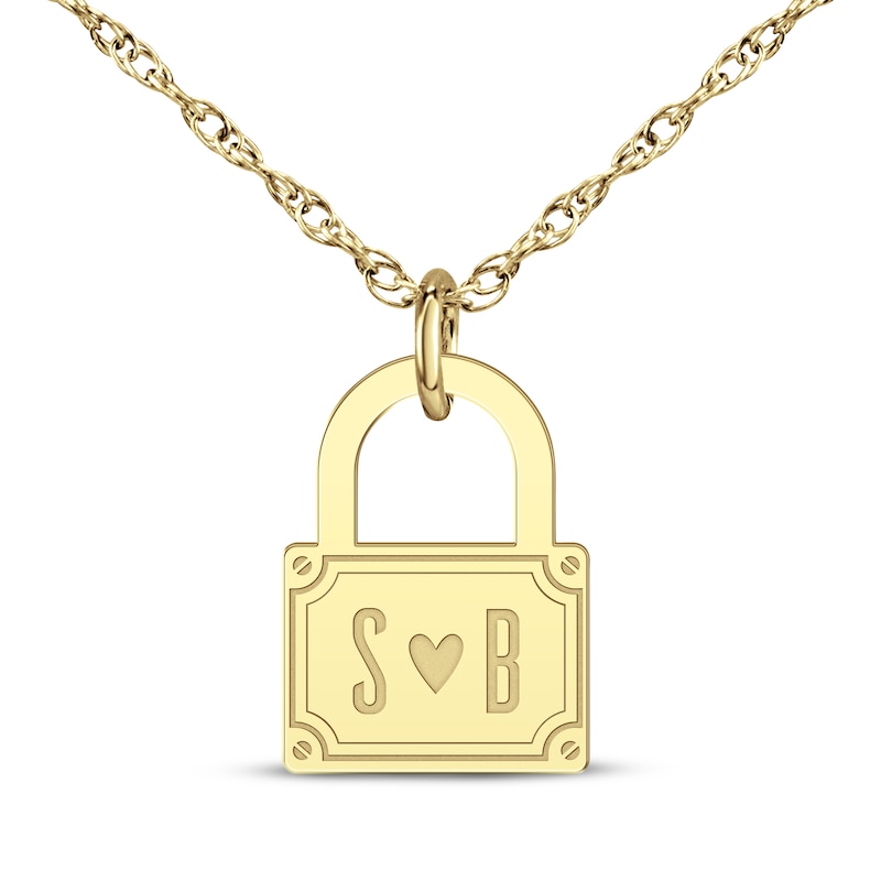 Main Image 1 of Couple's Initial Padlock Necklace 14K Yellow Gold 18&quot;