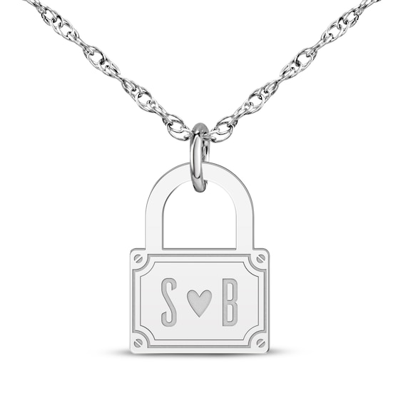 Couple's Initial Padlock Necklace Sterling Silver 18"