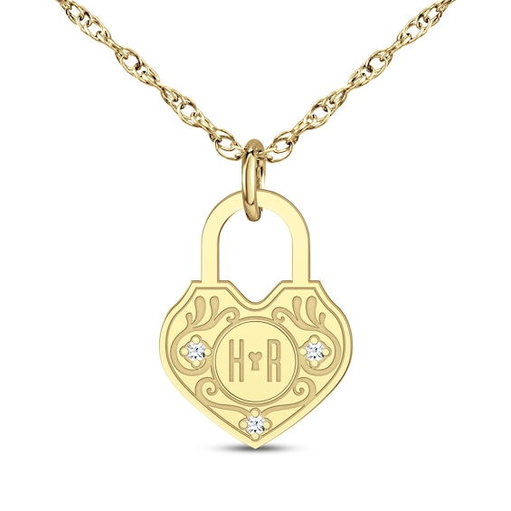 Couple's Diamond Accent Heart Lock Necklace 10K Yellow Gold 18"