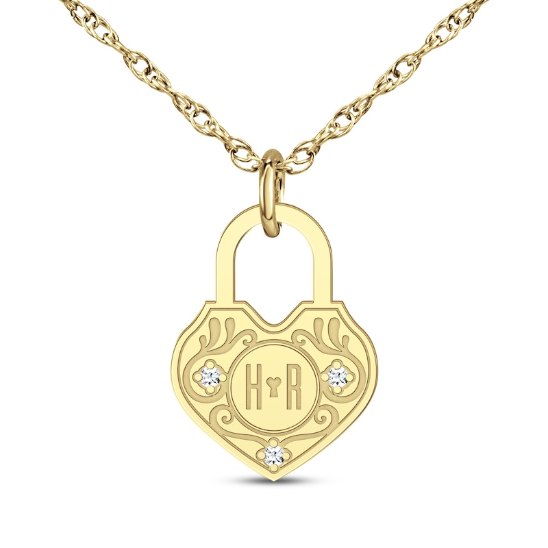 Main Image 1 of Couple's Diamond Accent Heart Lock Necklace 10K Yellow Gold 18&quot;