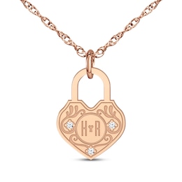 Couple's Diamond Accent Heart Lock Necklace 14K Rose Gold 18"