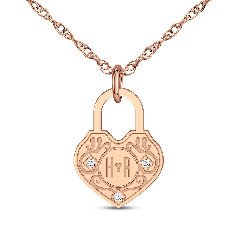Main Image 1 of Couple's Diamond Accent Heart Lock Necklace 14K Rose Gold 18"