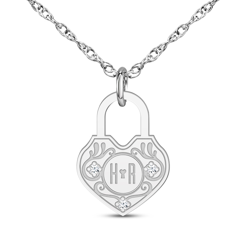 Main Image 1 of Couple's Diamond Accent Heart Lock Necklace 14K White Gold 18&quot;