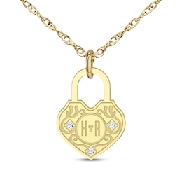 Couple's Diamond Accent Heart Lock Necklace 14K Yellow Gold 18"