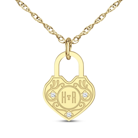 Couple's Diamond Accent Heart Lock Necklace 14K Yellow Gold 18"