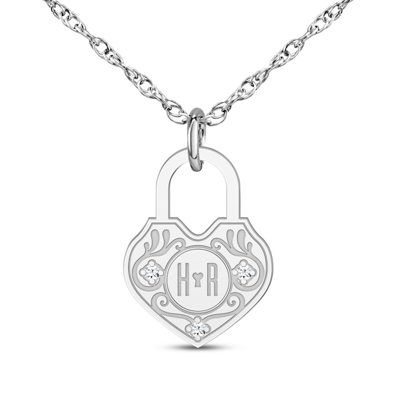 Couple's Diamond Accent Heart Lock Necklace Sterling Silver 18"